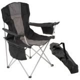 Scaun de camping pliabil XL cu geantă frigorifică, negru/gri