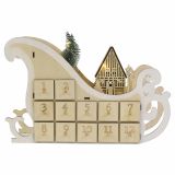 Calendar advent din lemn cu 12 sertare, LED cald, timer, san