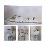 Set de tablouri de perete Vrabii pe ramură, 4 buc.