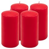 Set de lumânări pilon, 15 cm, Ø 7,5 cm, roșu, 4 bucăți