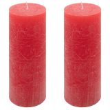 Set de lumânări rustice, 20 cm, Ø 7,5 cm, roșu, 2 buc