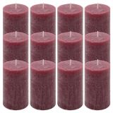 Set de lumânări rustice, 11,5 cm, Ø 6,8 cm, burgundy, 12 buc
