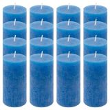 Set de lumânări rustice, 10 cm, Ø 5 cm, albastru, 16 buc