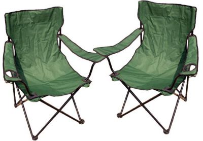 Set de camping - 2x scaune pliabile cu suport - verde
