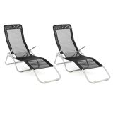 Set 2 x șezlong de grădină  cu țesătură neagră - pliabilă