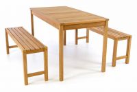 Set banci și masă de grădină, tec tratat, 135 cm