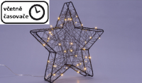 Steaua metalică de Crăciun cu efect 3D - neagră, 25 LED-uri