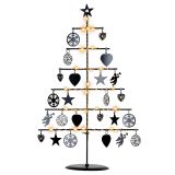 Brad decorativ de Crăciun din metal - negru, 25 LED-uri, alb