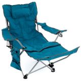 Scaun de camping+suport pentru picioare detașabil,albastru