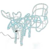 Decorațiune de Crăciun ren cu sanie, alb rece, 140 cm