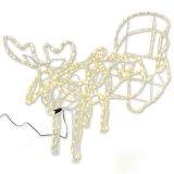 Decor de Crăciun ren cu sanie, alb cald, 140 cm