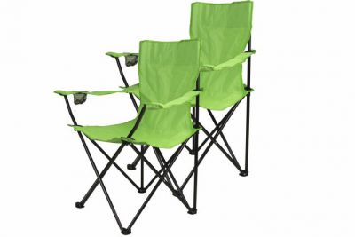 Set camping - 2x scaune pliante cu suport - verde deschis