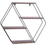 STILISTA Raft hexagonal de perete,lemn întunecat 51x58x11 cm