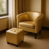 Fotoliu cu taburet Chesterfield, auriu