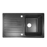 Chiuvetă din granit cu scurgere, neagră, 76 x 46 cm