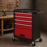 Cărucior de atelier TIMBERTECH pe roți,4 sertare cu inserții