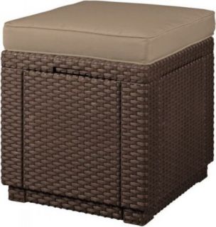 Taburet din polyratin cu pernă CUBE maro